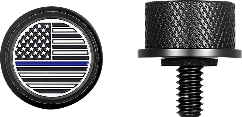 FIGURATI DESIGNS Seat Mounting Knob - Black - Blue Line American Flag FD71-SEAT KN-BK