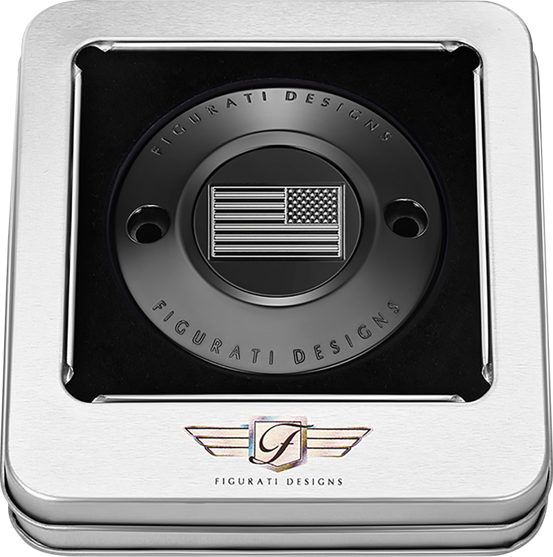 FIGURATI DESIGNS Timing Cover - 2 Hole - American Flag - Contrast Cut - Black FD26R-TC-2H-BLK