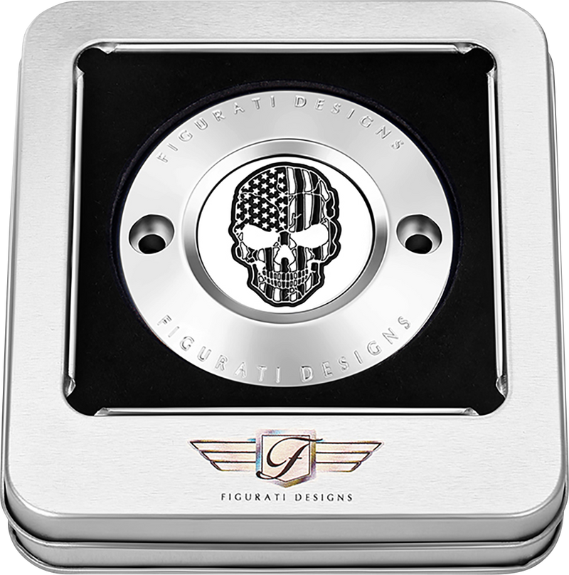 FIGURATI DESIGNS Timing Cover - 2 Hole - Skull - Contrast Cut - Stainless Steel FD27-TC-2H-SS