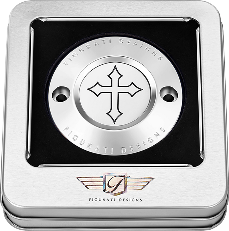 FIGURATI DESIGNS Timing Cover - 2 Hole - Cross - Stainless Steel FD41-TC-2H-SS