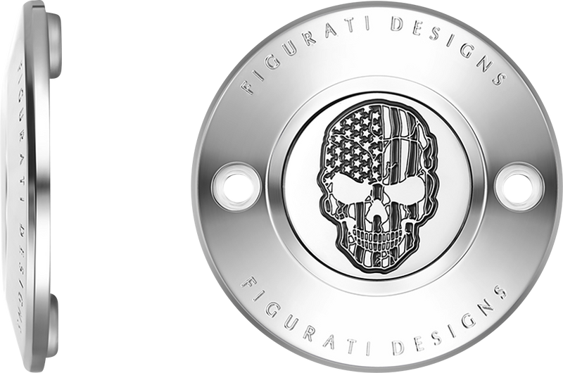 FIGURATI DESIGNS Timing Cover - 2 Hole - Skull - Contrast Cut - Stainless Steel FD27-TC-2H-SS