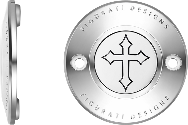 FIGURATI DESIGNS Timing Cover - 2 Hole - Cross - Stainless Steel FD41-TC-2H-SS
