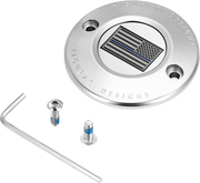 FIGURATI DESIGNS Timing Cover - 2 Hole - Blue Line American Flag - Stainless Steel FD70-TC-2H-SS