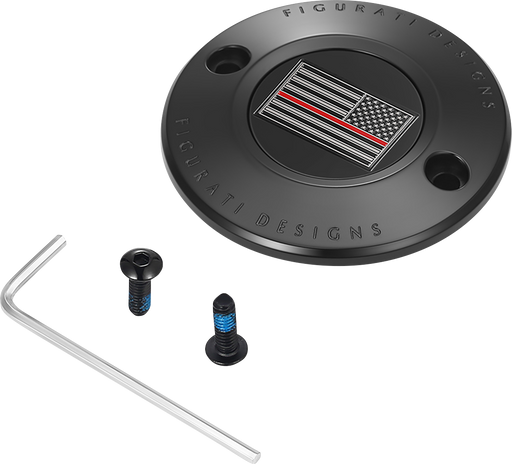 FIGURATI DESIGNS Timing Cover - 2 Hole - Red Line American Flag - Black FD75-TC-2H-BLK