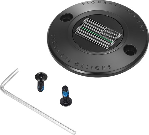 FIGURATI DESIGNS Timing Cover - 2 Hole - Green Line American Flag - Black FD72-TC-2H-BLK