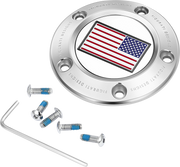 FIGURATI DESIGNS Timing Cover - 5 Hole - American Flag - Reversed - Stainless Steel FD20-TC-5H-SS