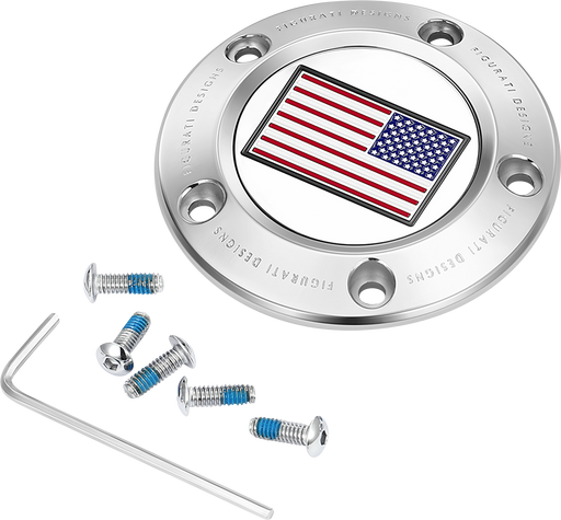 FIGURATI DESIGNS Timing Cover - 5 Hole - American Flag - Reversed - Stainless Steel FD20-TC-5H-SS