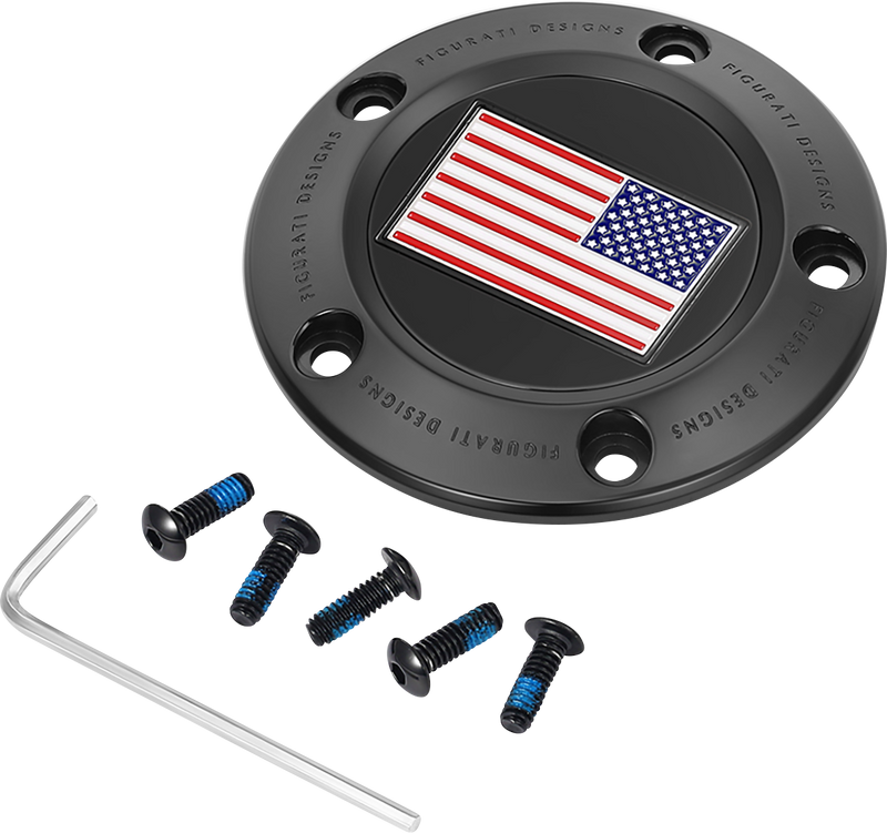 FIGURATI DESIGNS Timing Cover - 5 Hole - American Flag - Reversed - Black FD21R-TC-5H-BLK