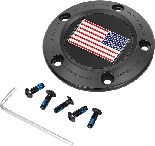 FIGURATI DESIGNS Timing Cover - 5 Hole - American Flag - Reversed - Black FD21R-TC-5H-BLK