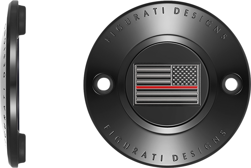 FIGURATI DESIGNS Timing Cover - 2 Hole - Red Line American Flag - Black FD75-TC-2H-BLK
