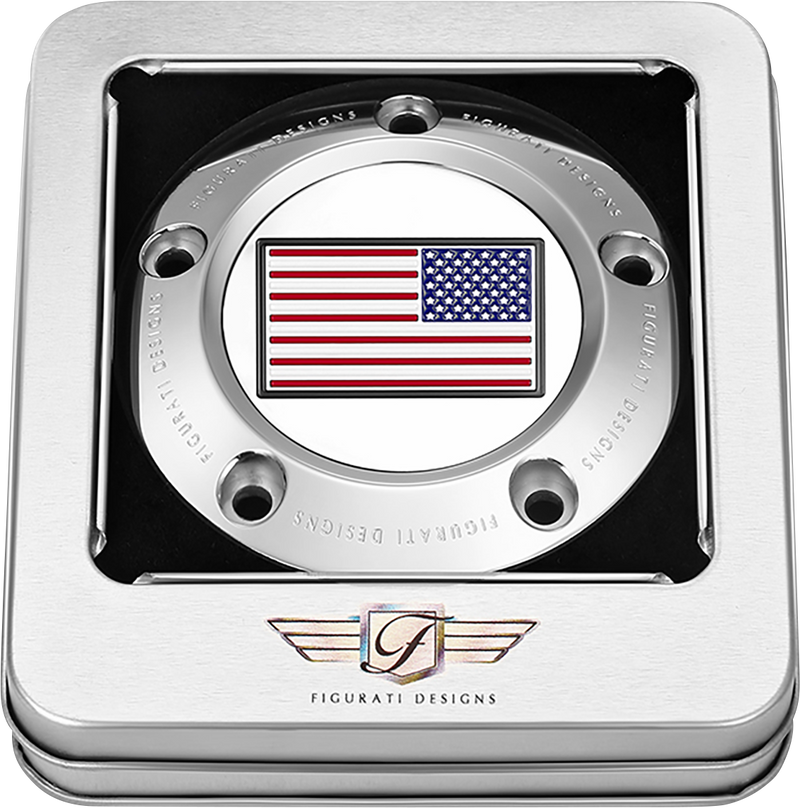 FIGURATI DESIGNS Timing Cover - 5 Hole - American Flag - Reversed - Stainless Steel FD20-TC-5H-SS