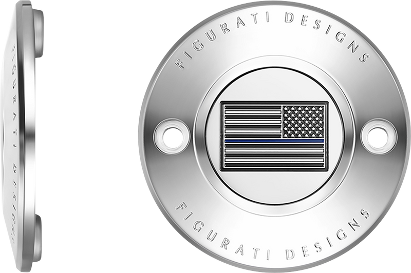 FIGURATI DESIGNS Timing Cover - 2 Hole - Blue Line American Flag - Stainless Steel FD70-TC-2H-SS