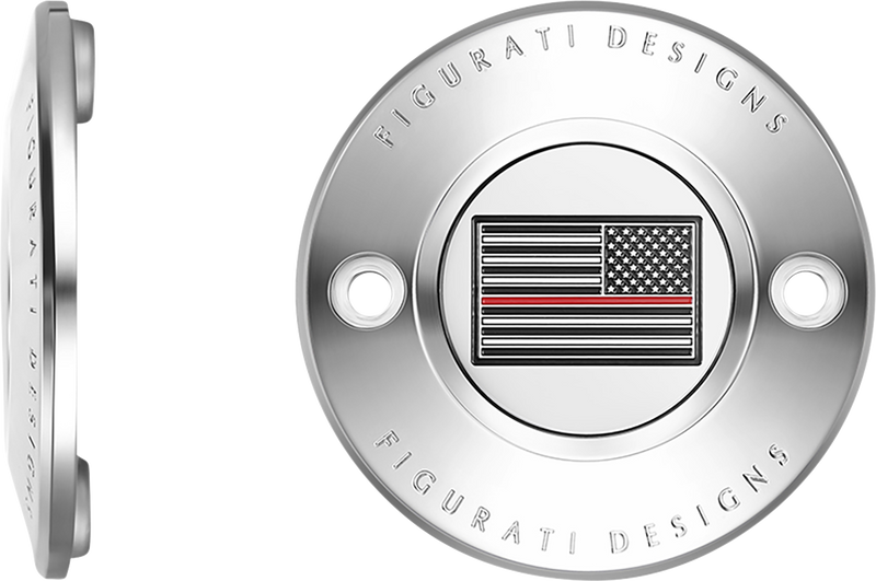 FIGURATI DESIGNS Timing Cover - 2 Hole - Red Line American Flag - Stainless Steel FD73-TC-2H-SS
