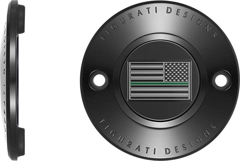 FIGURATI DESIGNS Timing Cover - 2 Hole - Green Line American Flag - Black FD72-TC-2H-BLK