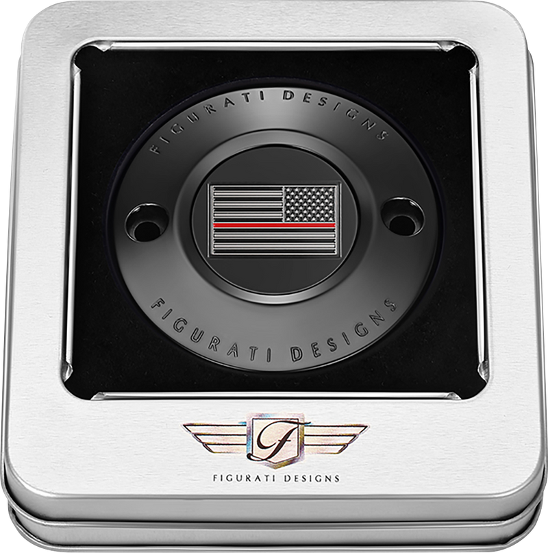 FIGURATI DESIGNS Timing Cover - 2 Hole - Red Line American Flag - Black FD75-TC-2H-BLK