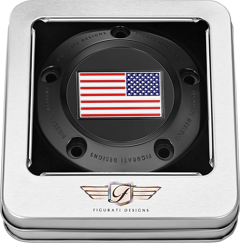 FIGURATI DESIGNS Timing Cover - 5 Hole - American Flag - Reversed - Black FD21R-TC-5H-BLK