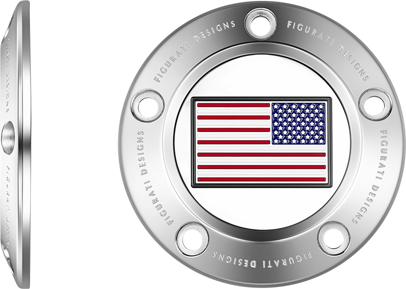 FIGURATI DESIGNS Timing Cover - 5 Hole - American Flag - Reversed - Stainless Steel FD20-TC-5H-SS