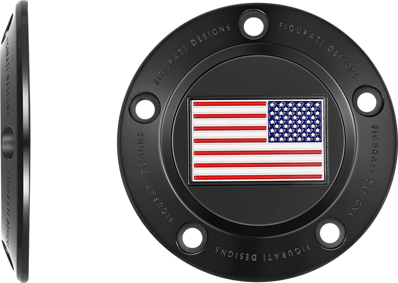 FIGURATI DESIGNS Timing Cover - 5 Hole - American Flag - Reversed - Black FD21R-TC-5H-BLK
