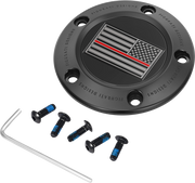 FIGURATI DESIGNS Timing Cover - 5 Hole - Red Line American Flag - Black FD75-TC-5H-BLK