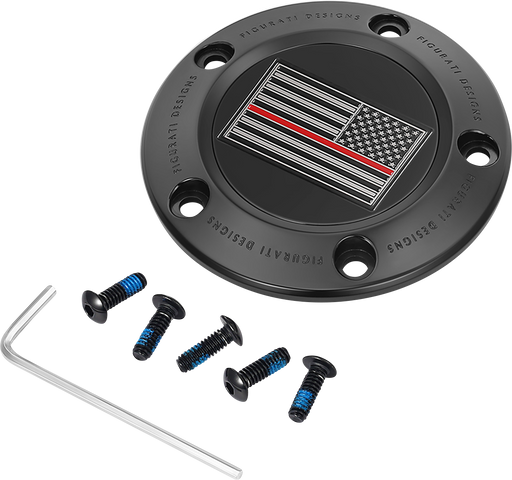 FIGURATI DESIGNS Timing Cover - 5 Hole - Red Line American Flag - Black FD75-TC-5H-BLK