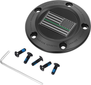 FIGURATI DESIGNS Timing Cover - 5 Hole - Green Line American Flag - Black FD72-TC-5H-BLK