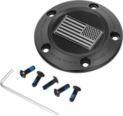FIGURATI DESIGNS Timing Cover - 5 Hole - American Flag - Contrast Cut - Black FD26R-TC-5H-BLK