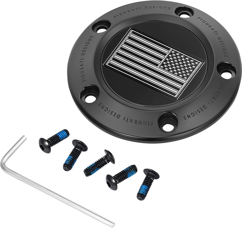 FIGURATI DESIGNS Timing Cover - 5 Hole - American Flag - Contrast Cut - Black FD26R-TC-5H-BLK