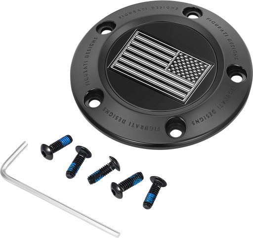 FIGURATI DESIGNS Timing Cover - 5 Hole - American Flag - Contrast Cut - Black FD26R-TC-5H-BLK