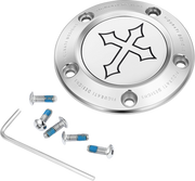 FIGURATI DESIGNS Timing Cover - 5 Hole - Cross - Stainless Steel FD41-TC-5H-SS