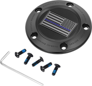FIGURATI DESIGNS Timing Cover - 5 Hole - Blue Line American Flag - Black FD71-TC-5H-BLK