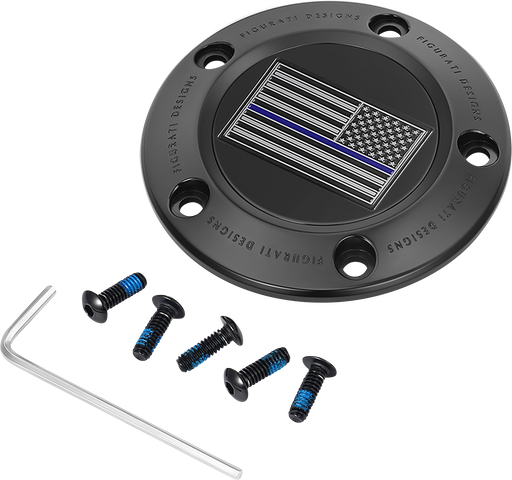 FIGURATI DESIGNS Timing Cover - 5 Hole - Blue Line American Flag - Black FD71-TC-5H-BLK