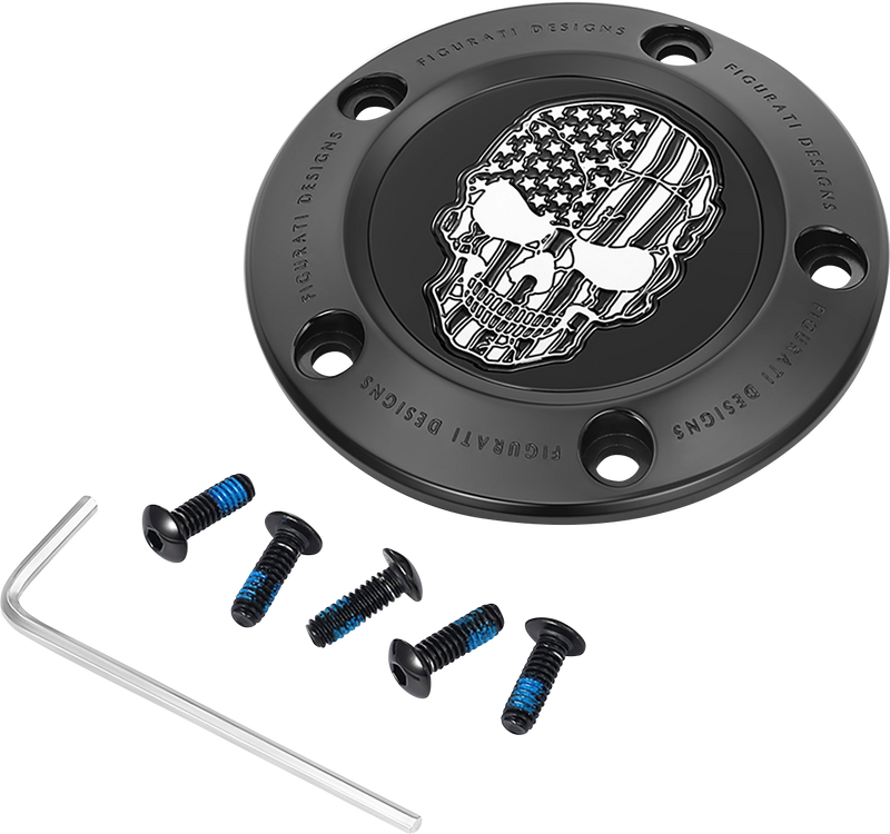 FIGURATI DESIGNS Timing Cover - 5 Hole - Skull - Contrast Cut - Black FD28-TC-5H-BLK