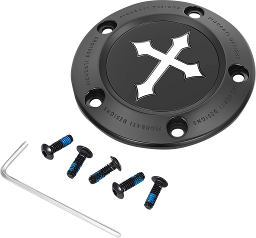 FIGURATI DESIGNS Timing Cover - 5 Hole - Cross - Black FD41-TC-5H-BLK