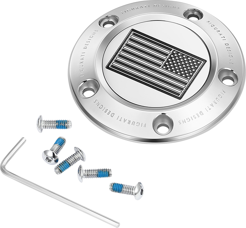 FIGURATI DESIGNS Timing Cover - 5 Hole - American Flag - Contrast Cut - Stainless Steel FD26R-TC-5H-SS