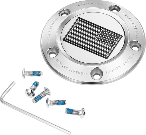 FIGURATI DESIGNS Timing Cover - 5 Hole - American Flag - Contrast Cut - Stainless Steel FD26R-TC-5H-SS
