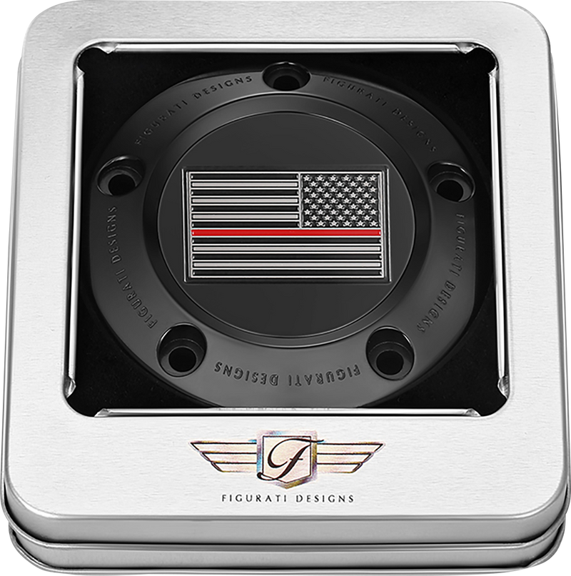FIGURATI DESIGNS Timing Cover - 5 Hole - Red Line American Flag - Black FD75-TC-5H-BLK