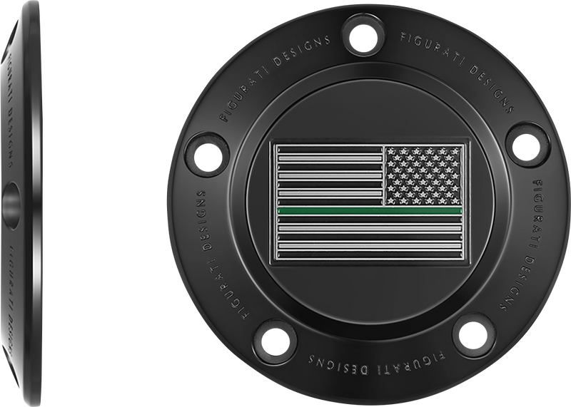 FIGURATI DESIGNS Timing Cover - 5 Hole - Green Line American Flag - Black FD72-TC-5H-BLK