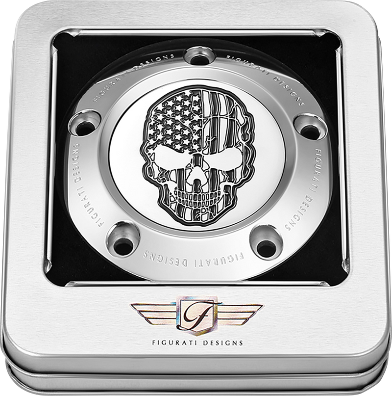 FIGURATI DESIGNS Timing Cover - 5 Hole - Skull - Contrast Cut - Stainless Steel FD27-TC-5H-SS