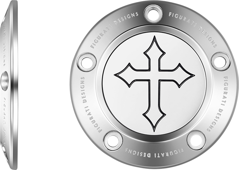 FIGURATI DESIGNS Timing Cover - 5 Hole - Cross - Stainless Steel FD41-TC-5H-SS