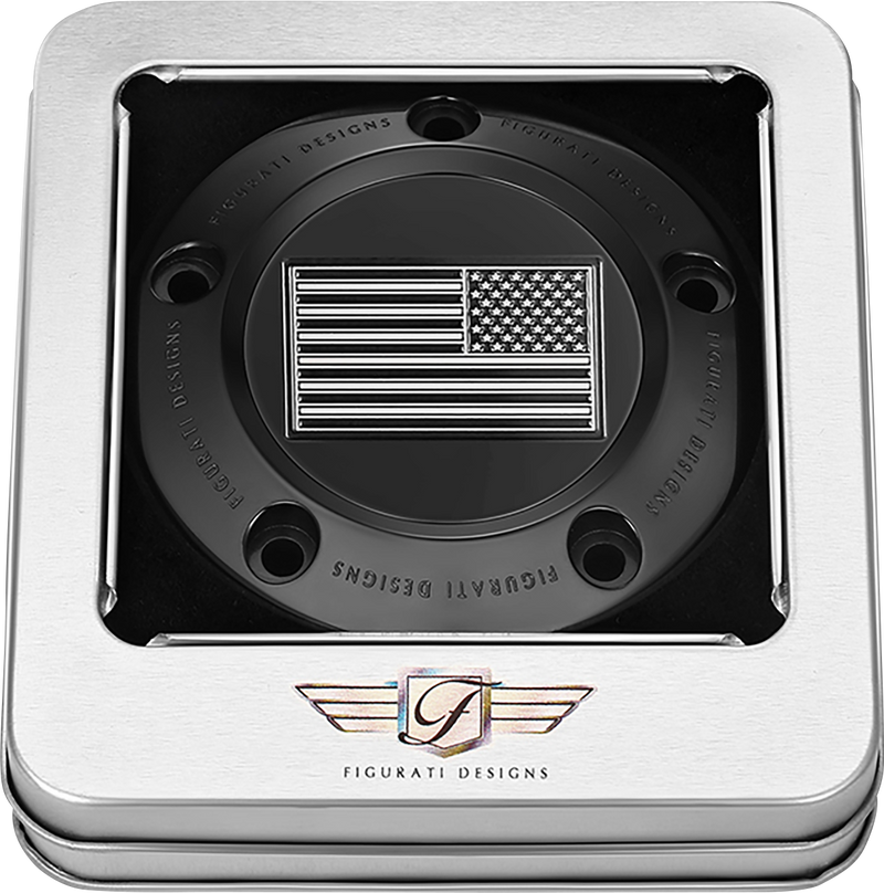 FIGURATI DESIGNS Timing Cover - 5 Hole - American Flag - Contrast Cut - Black FD26R-TC-5H-BLK