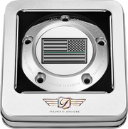 FIGURATI DESIGNS Timing Cover - 5 Hole - Green Line American Flag - Stainless Steel FD72-TC-5H-SS