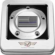 FIGURATI DESIGNS Timing Cover - 5 Hole - Blue Line American Flag - Stainless Steel FD70-TC-5H-SS