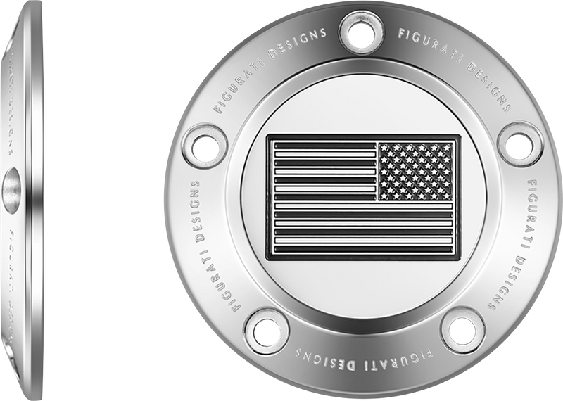 FIGURATI DESIGNS Timing Cover - 5 Hole - American Flag - Contrast Cut - Stainless Steel FD26R-TC-5H-SS