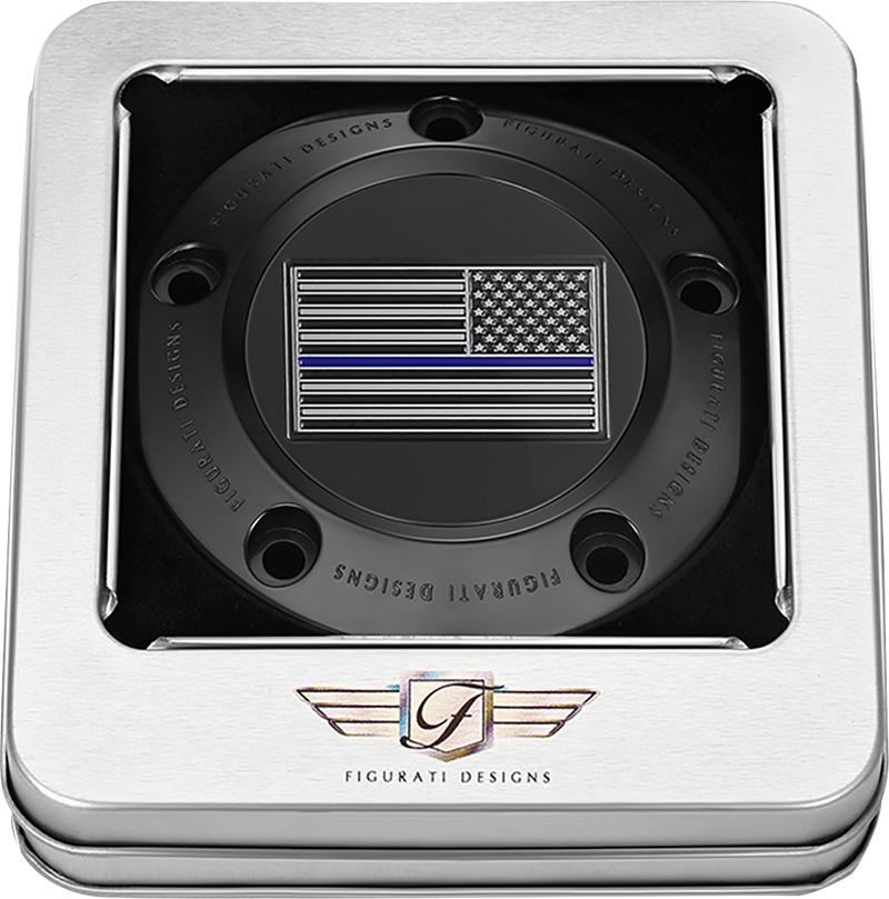 FIGURATI DESIGNS Timing Cover - 5 Hole - Blue Line American Flag - Black FD71-TC-5H-BLK