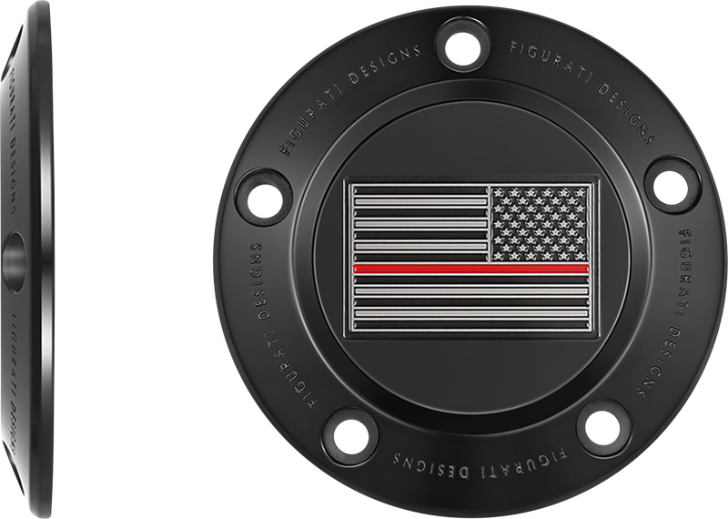 FIGURATI DESIGNS Timing Cover - 5 Hole - Red Line American Flag - Black FD75-TC-5H-BLK