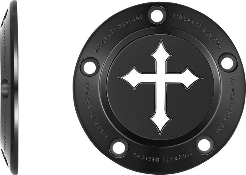 FIGURATI DESIGNS Timing Cover - 5 Hole - Cross - Black FD41-TC-5H-BLK