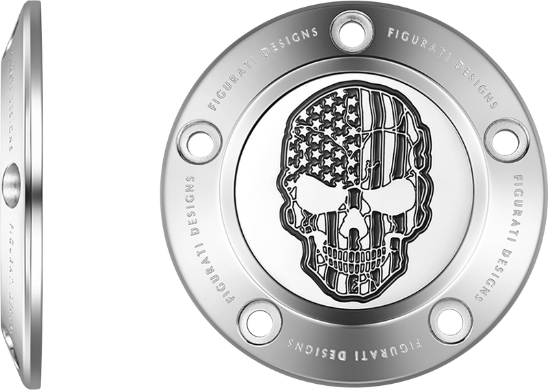 FIGURATI DESIGNS Timing Cover - 5 Hole - Skull - Contrast Cut - Stainless Steel FD27-TC-5H-SS