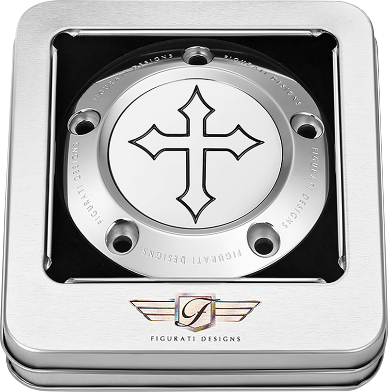 FIGURATI DESIGNS Timing Cover - 5 Hole - Cross - Stainless Steel FD41-TC-5H-SS