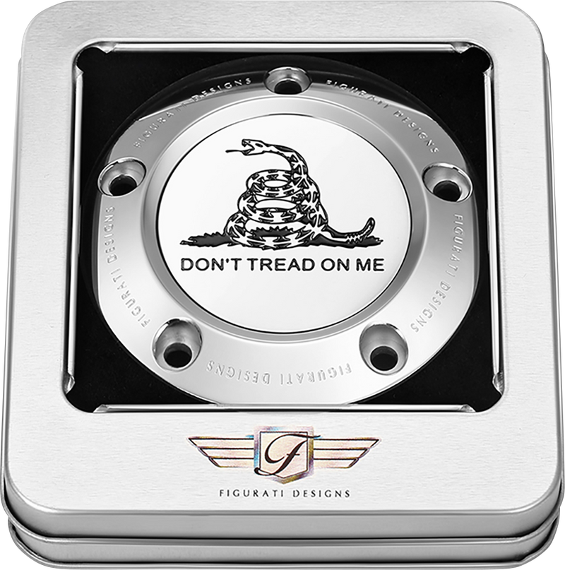 FIGURATI DESIGNS Timing Cover - 5 Hole - Don't Tread on Me - Stainless Steel FD40-TC-5H-SS