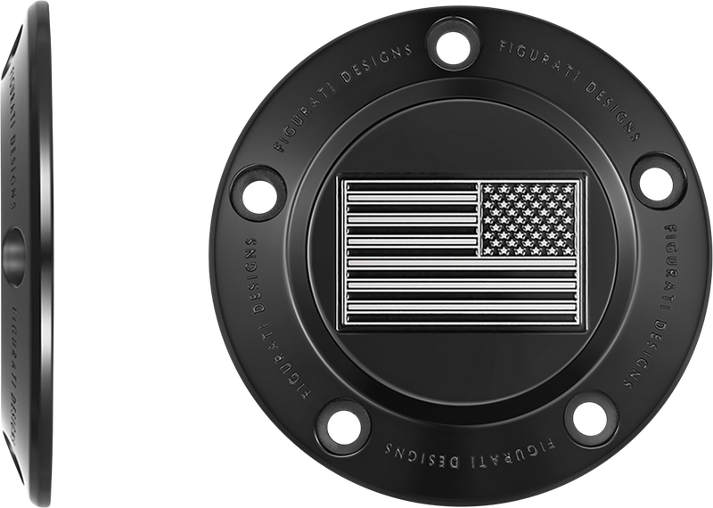 FIGURATI DESIGNS Timing Cover - 5 Hole - American Flag - Contrast Cut - Black FD26R-TC-5H-BLK